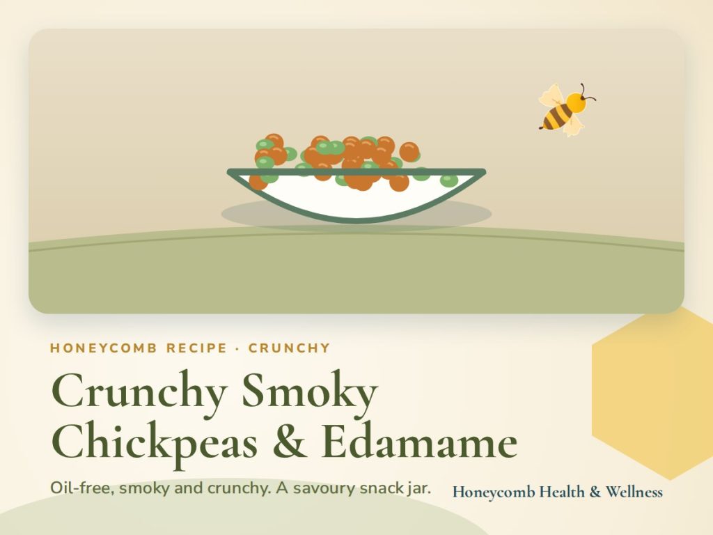 Illustrated recipe card for Crunchy Smoky Chickpeas & Edamame