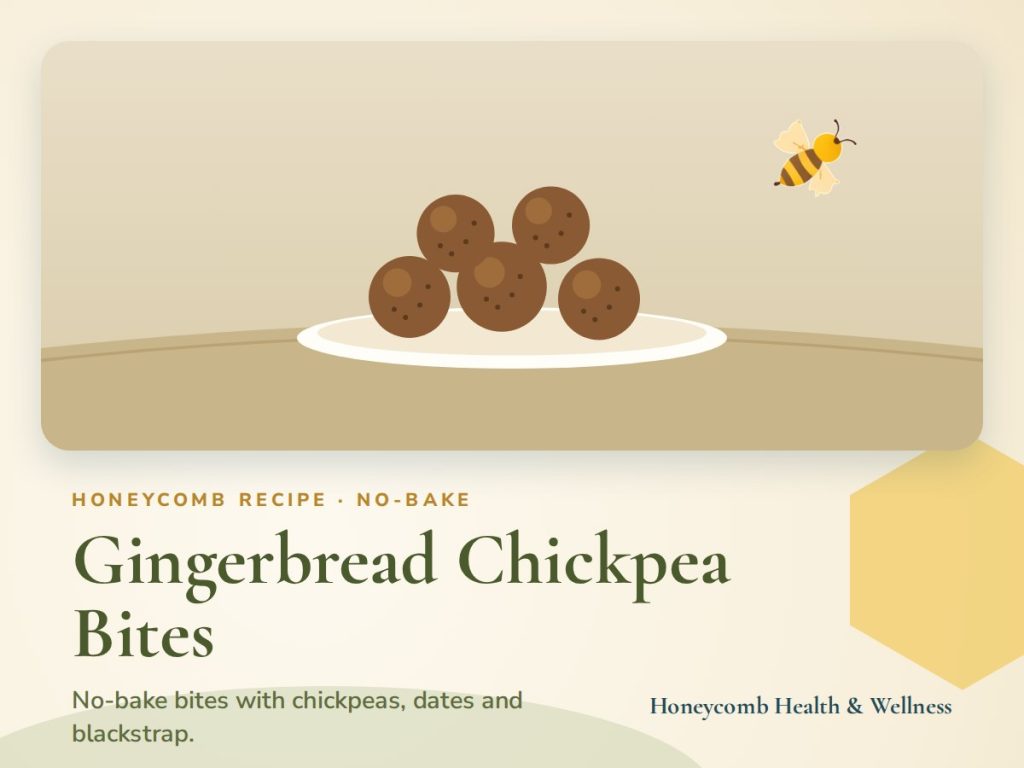Illustrated recipe card for Gingerbread Chickpea Bites