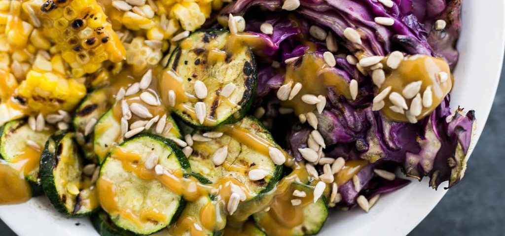BBQ Farmers' Market Salad with Sunflower Seed Butter Dressing