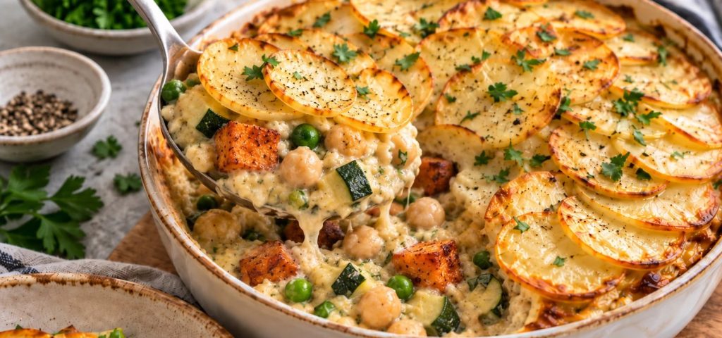 Cajun Chickpea Pot Pie with a Potato Top