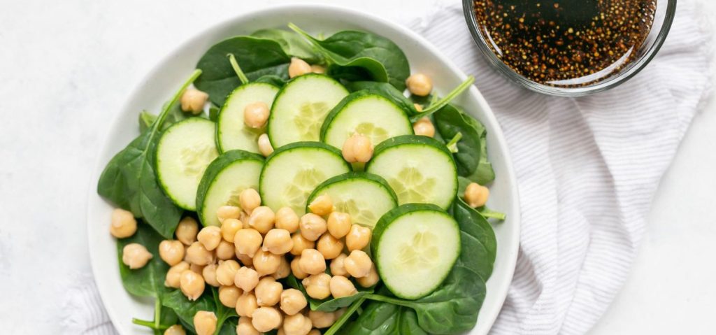 Chickpea Spinach Salad with Tamari Vinaigrette