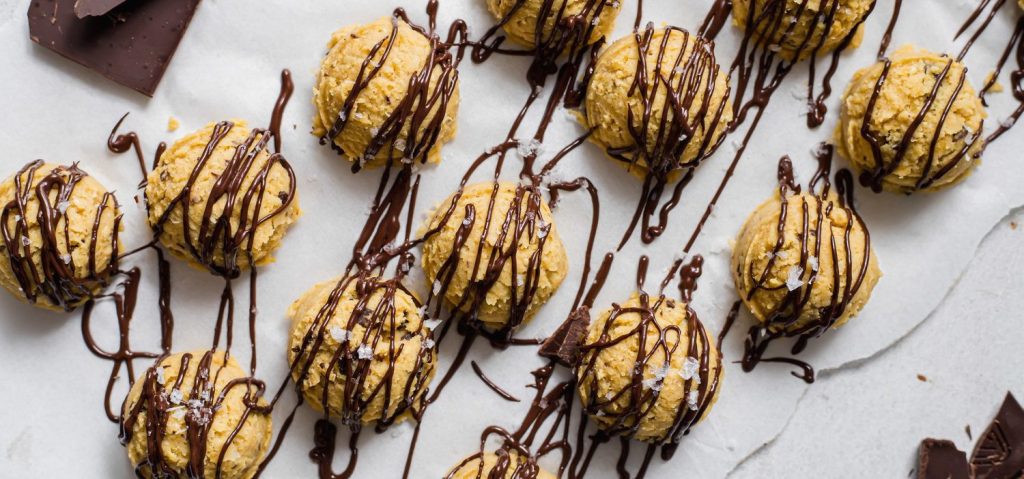 Chocolate Drizzled Cookie Dough Bites