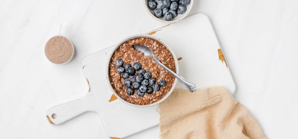 Chocolate Protein Overnight Oats with Blueberries