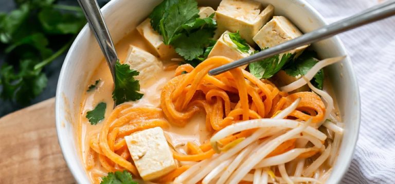 Coconut Curry Tofu with Sweet Potato Noodles