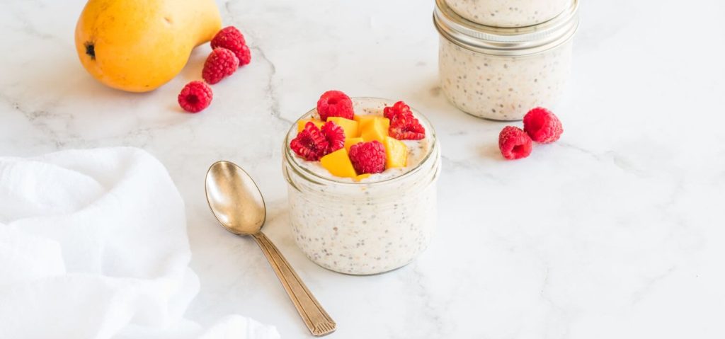 Coconut Kefir Overnight Oats with Mango & Berries