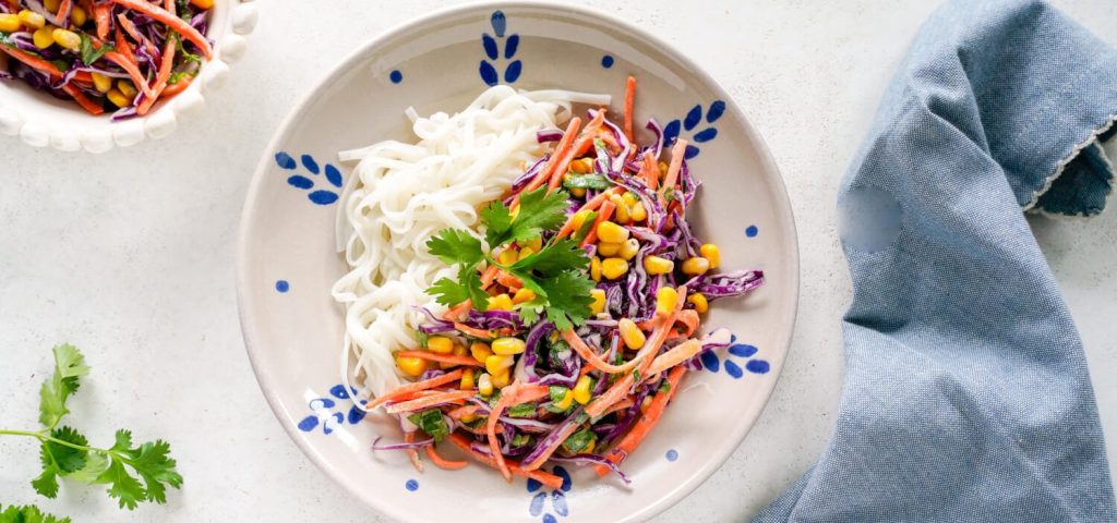Cold Noodles with Crunchy Tahini Corn Slaw