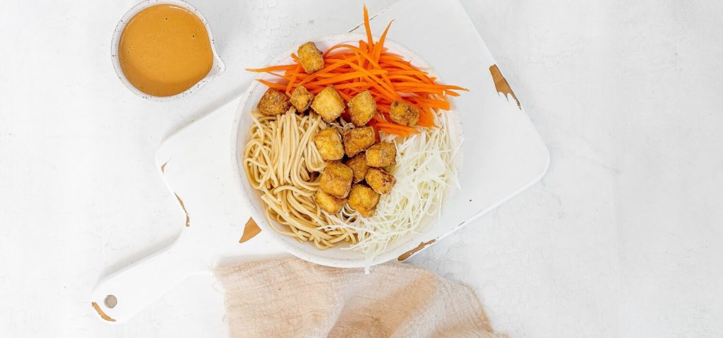 Cold Peanut Noodle Salad with Crispy Air Fryer Tofu