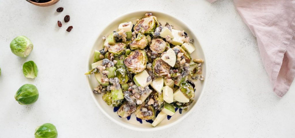 Creamy Charred Brussels Sprouts, Apple & Walnut Salad