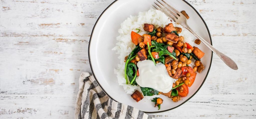 Creamy Sweet Potato & Chickpeas with Rice
