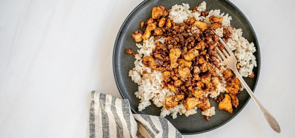 Crispy Ground Tofu on Rice