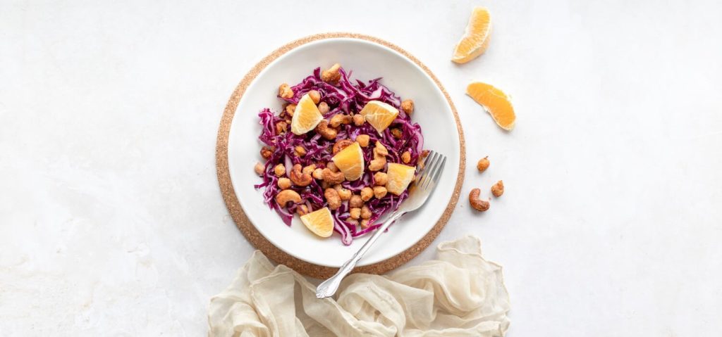 Crunchy Cabbage Slaw with Nutty Roasted Chickpeas