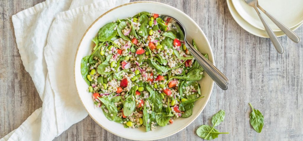 Edamame & Barley Spinach Salad