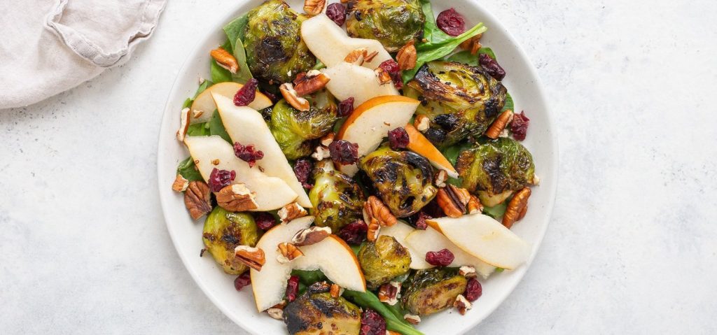 Grilled Brussels Sprouts, Pear & Pecan Salad
