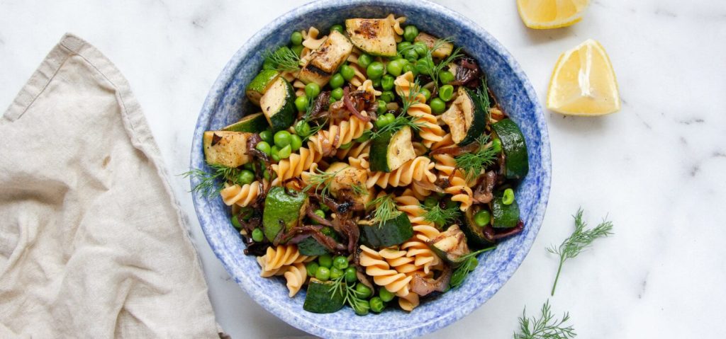 Grilled Zucchini & Chickpea Pasta Salad
