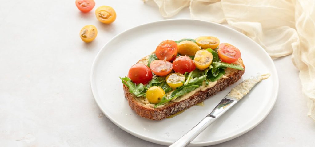 Hummus Toast with Cherry Tomatoes