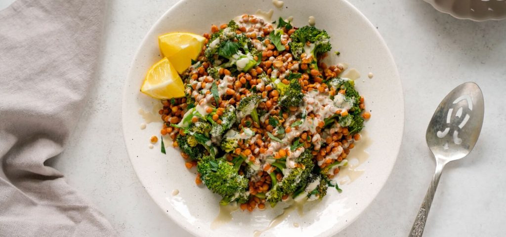 Lentil & Broccoli Salad with Tahini Dressing