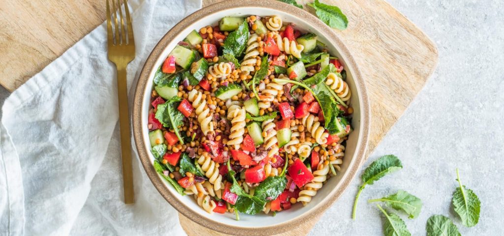 Lentil & Chickpea Pasta Salad