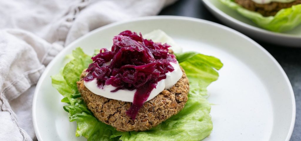 Lentil Tahini Burgers with Sauerkraut