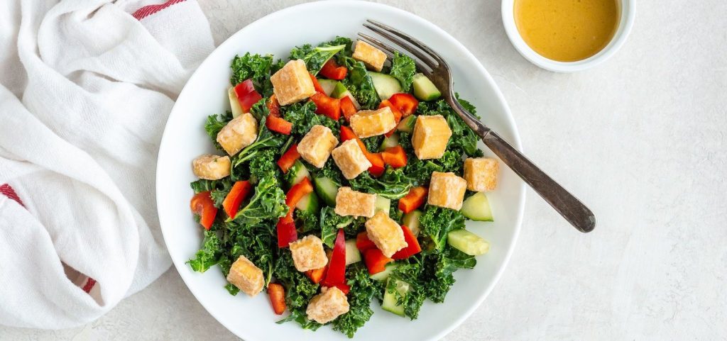 Maple Mustard Kale Salad with Crispy Tofu
