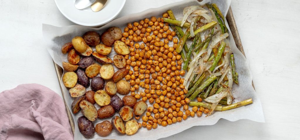 One Pan Potatoes, Chickpeas & Asparagus