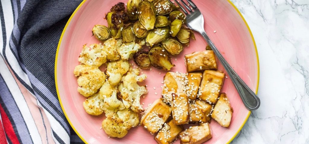 One Pan Tofu, Brussels Sprouts & Cauliflower