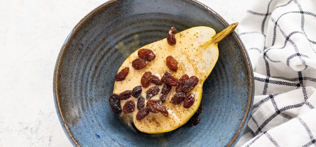 Pear with Tahini & Raisins