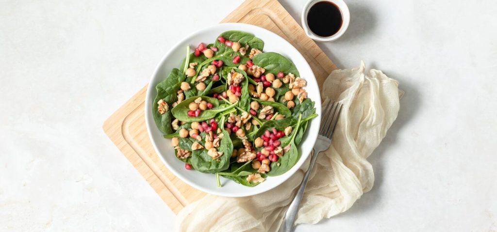 Pomegranate & Chickpea Spinach Salad