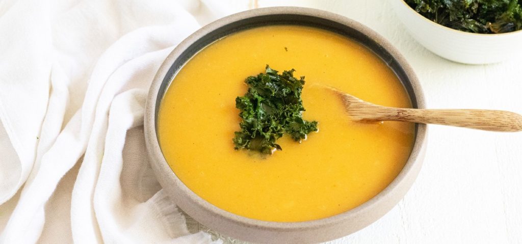 Roasted Butternut Pumpkin Soup with Kale Chips