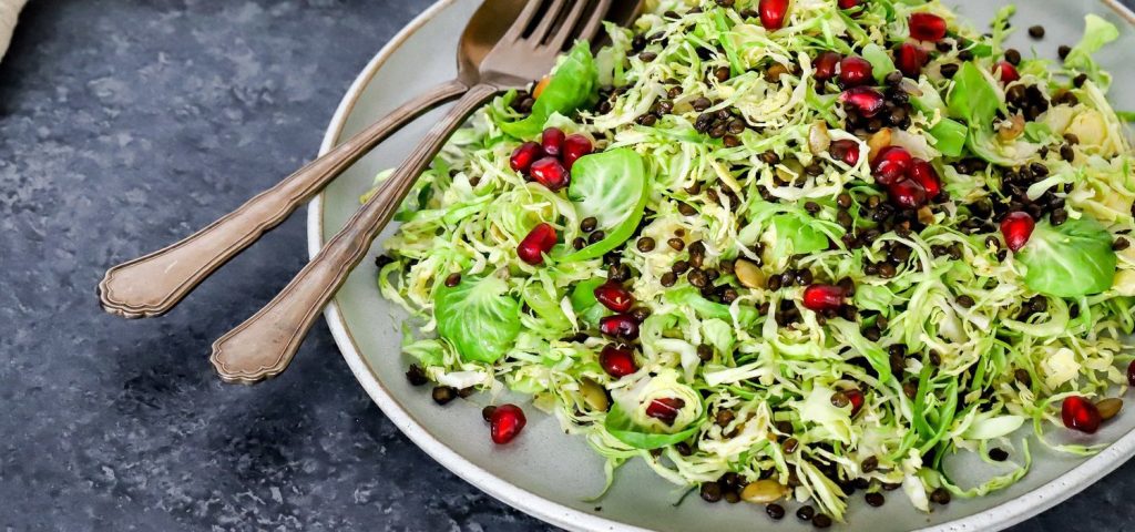 Shredded Brussels Sprouts Slaw with Crispy Lentils
