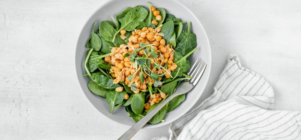 Smashed Chickpea Spinach Salad