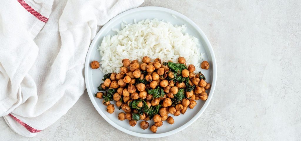 Spiced Chickpeas with Spinach & Rice