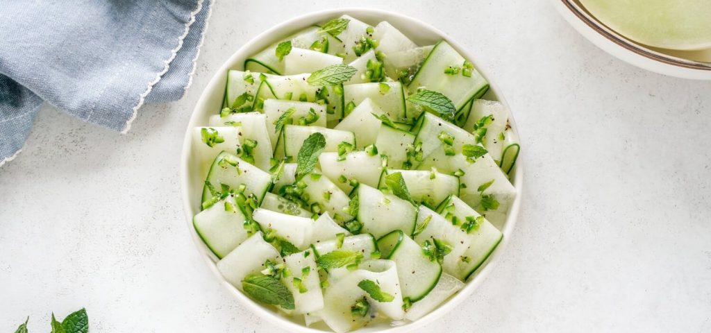 Spicy Melon & Cucumber Ribbon Salad