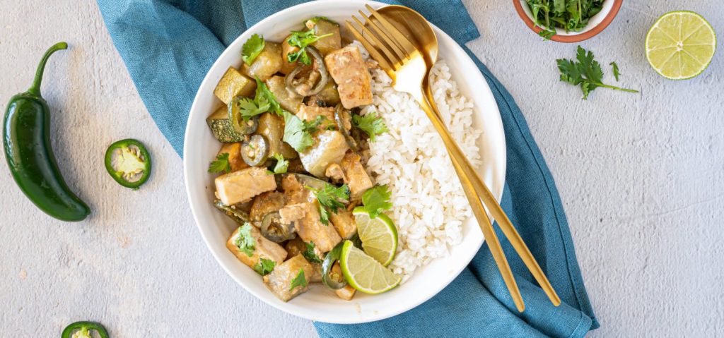 Spicy Tofu Green Curry with Rice