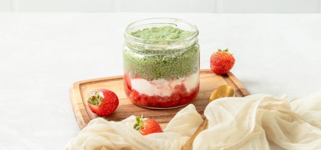 Strawberry Matcha Chia Pudding Parfait