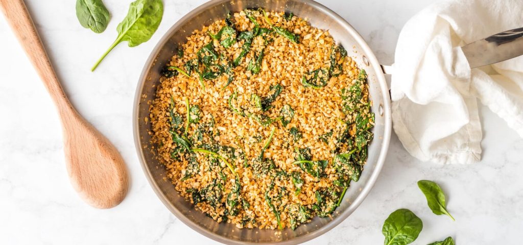 Tofu & Cauliflower Crumble with Spinach