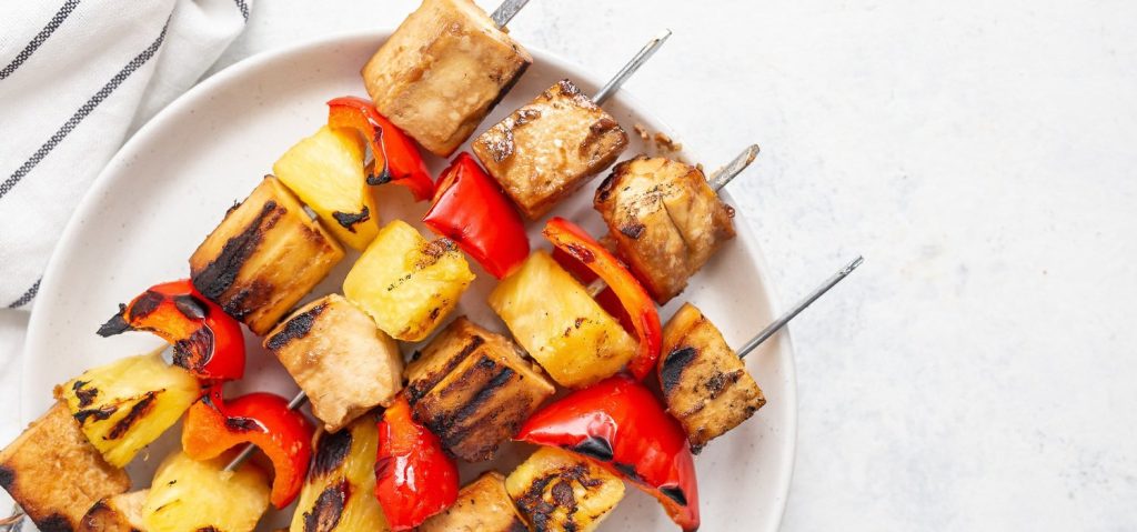 Tofu, Capsicum & Pineapple Skewers