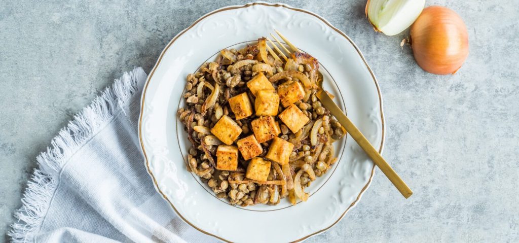 Tofu with Green Lentils