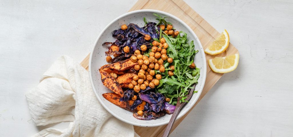 Tray-Baked Cajun Sweet Potato & Chickpeas