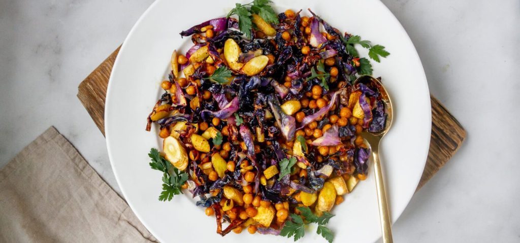 Tray-Baked Chickpeas, Cabbage & Parsnips