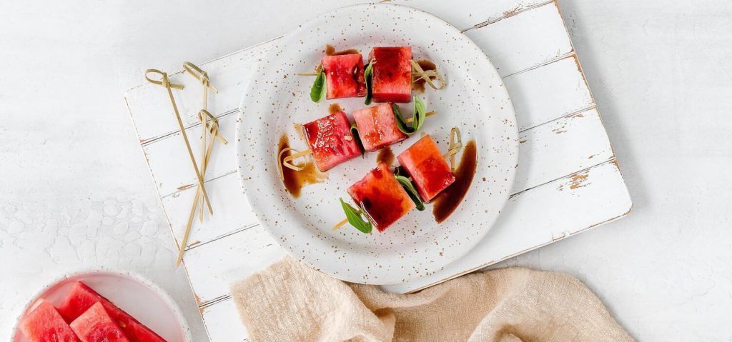 Watermelon, Basil & Balsamic Skewers