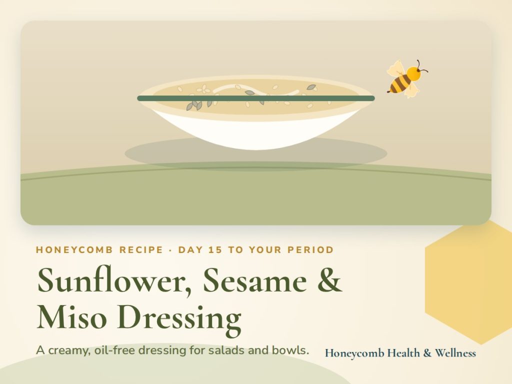 Illustrated recipe card for Sunflower, Sesame & Miso Dressing
